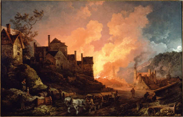 image of industrial revolution with fire houses and horses in the scene