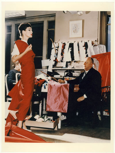 Christian Dior with Lucky in red dress