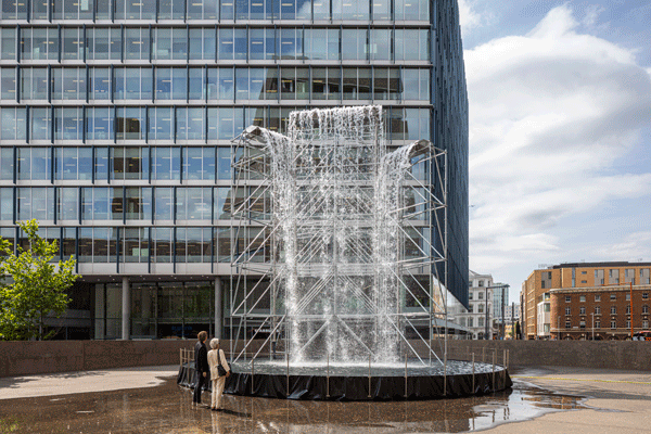 metal structure with water flowing from it