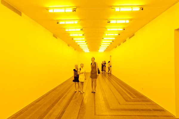 room bathed in yellow light