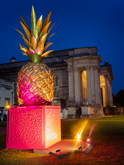 giant pineapple outside Fitzwilliam museum
