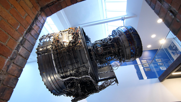 rolls royce engine hanging from the ceiling of derby silk mill