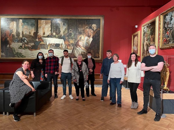 Group of people in face masks in shipley gallery