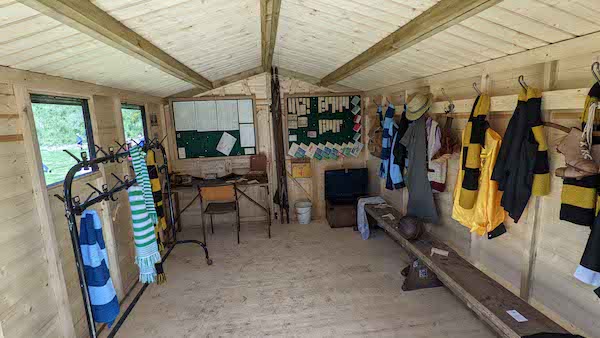 interior of 1950s style football changing room